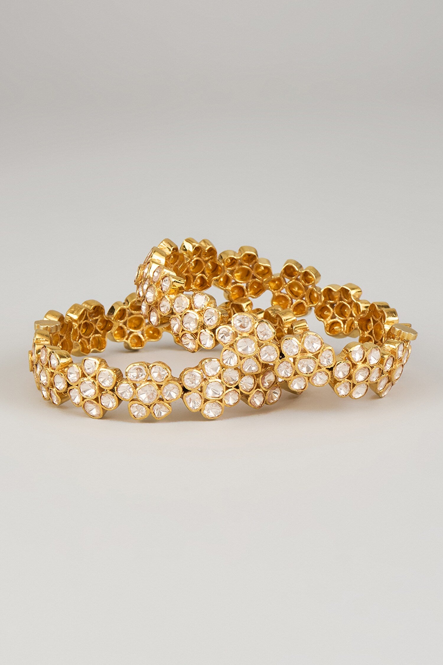 Floral Moissanite Polki Embellished Bangles Set Of 2 