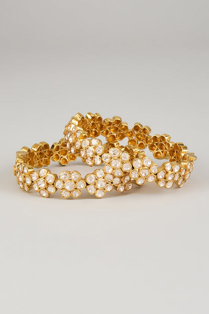 Floral Moissanite Polki Embellished Bangles Set Of 2 