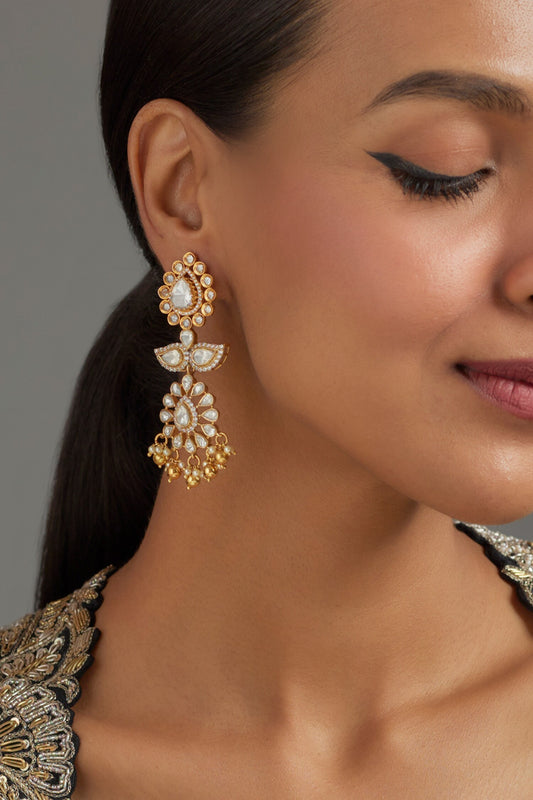 Moissanite Polki Embellished Phool Danglers 