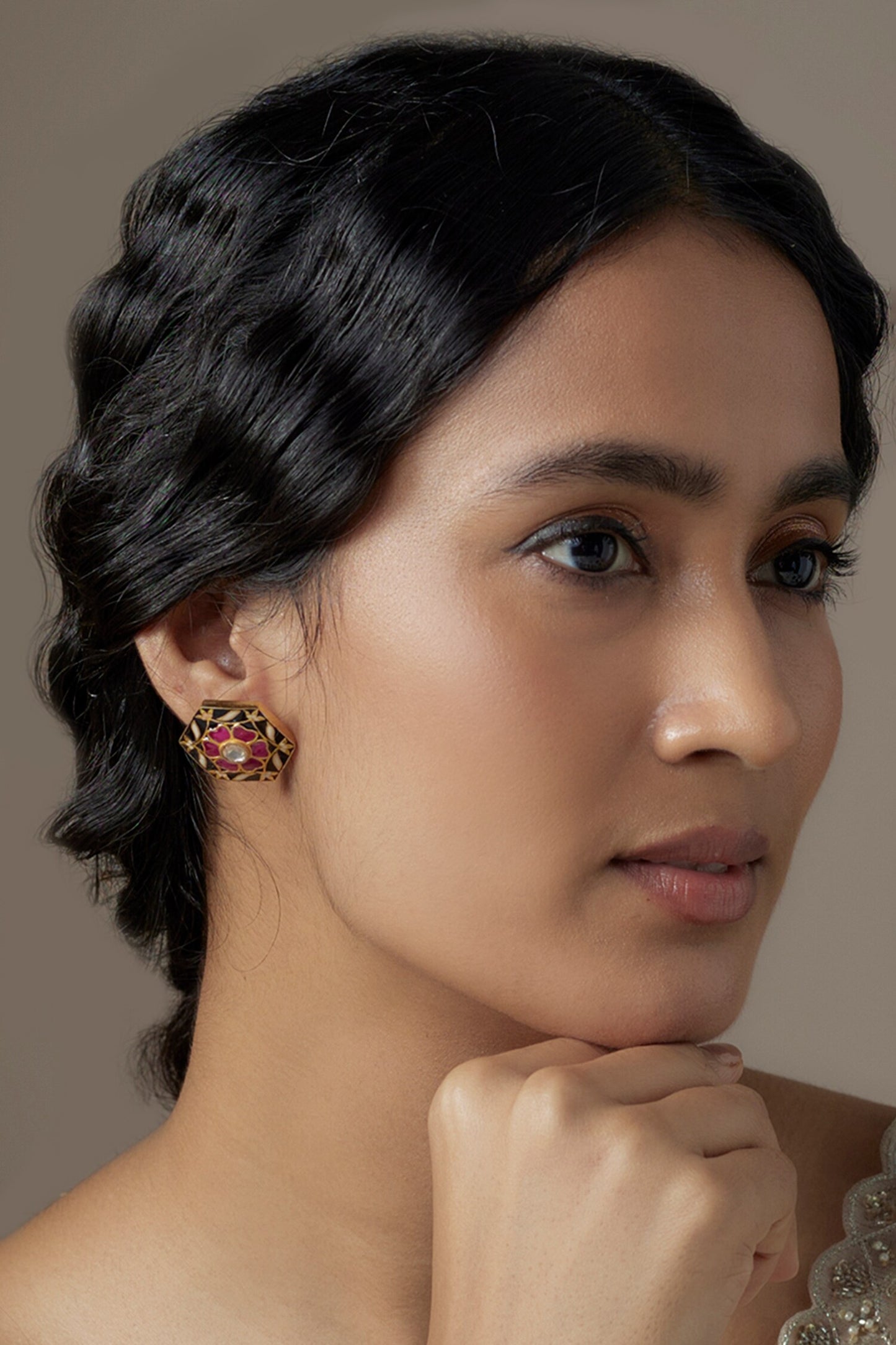 Hexagon Shaped Stud Earrings 