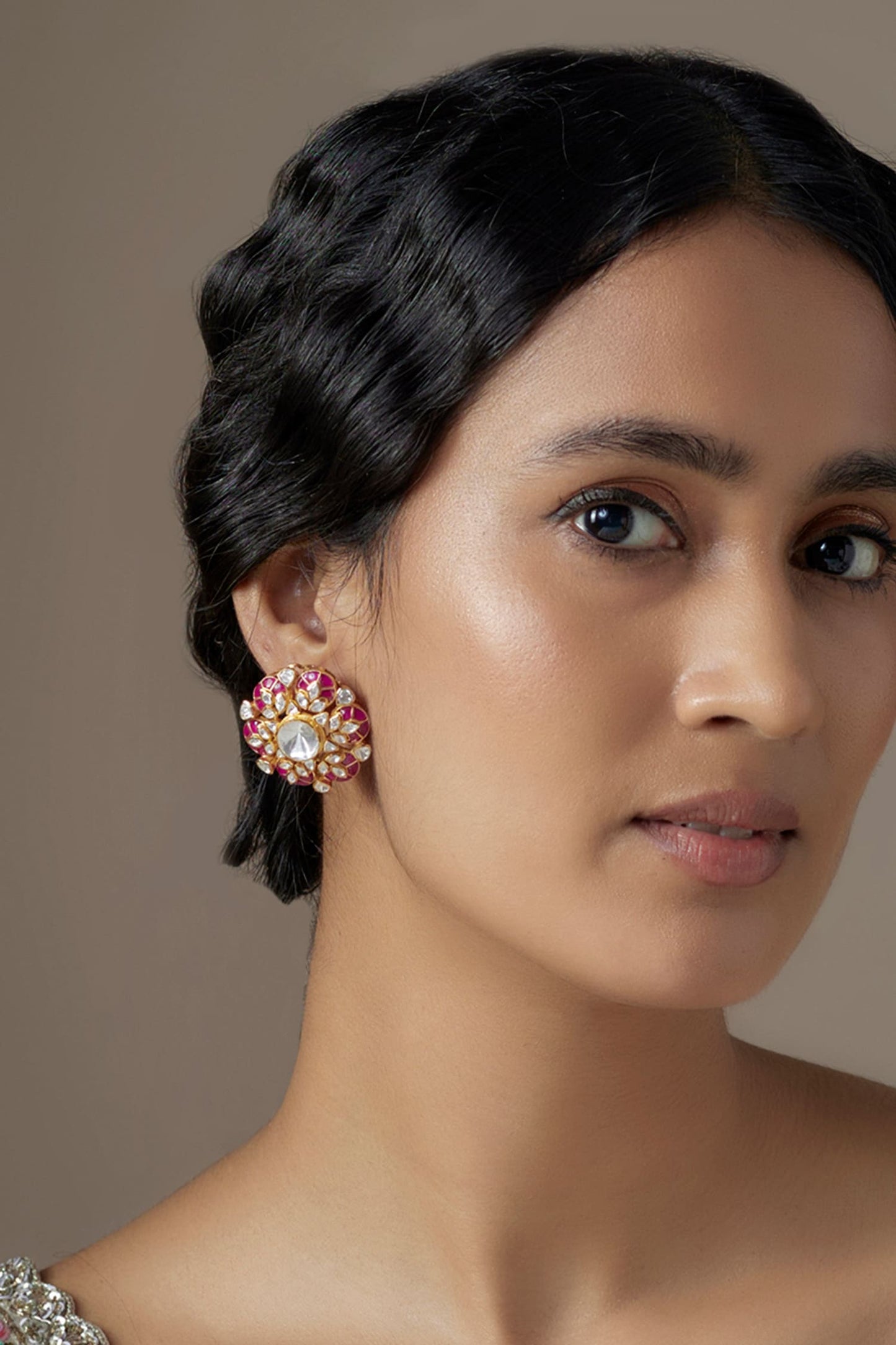 Moissanite Polki Embellished Stud Earrings 