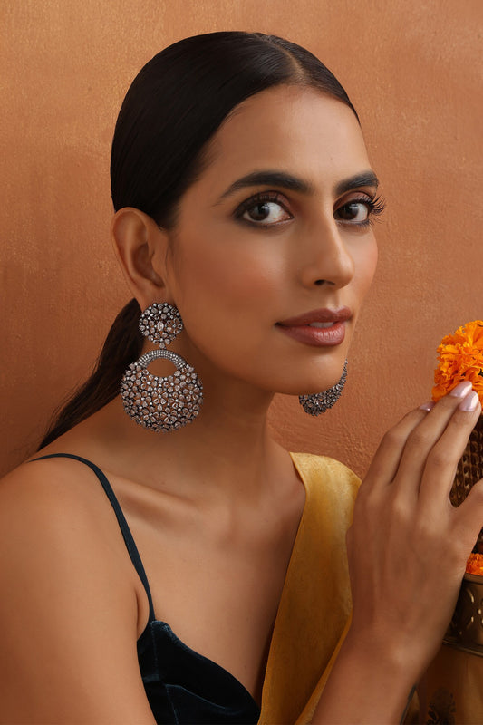 Zirconia Floral Dangler Earrings 