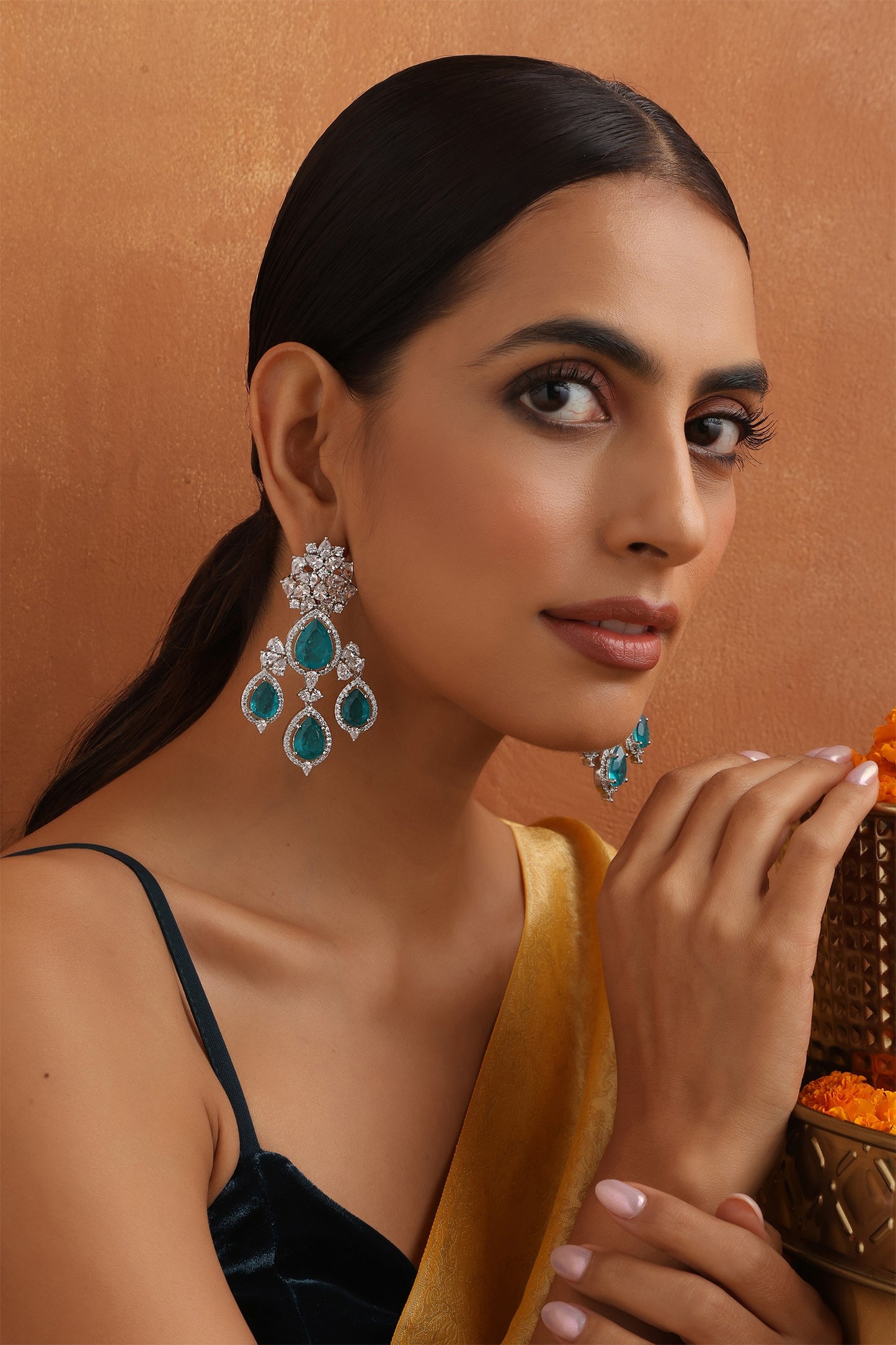 Floral Stone Drop Earrings 