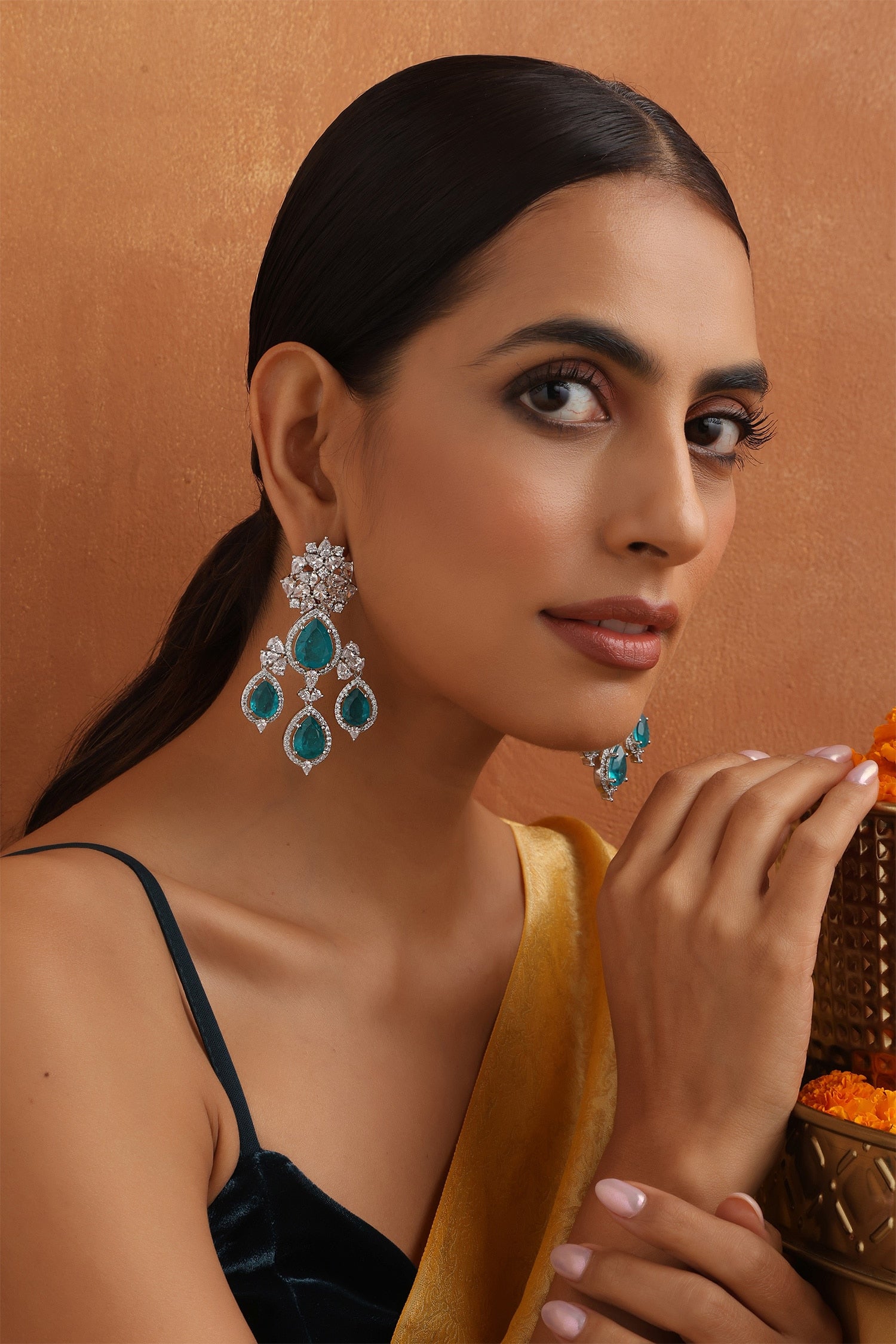 Floral Stone Drop Earrings 