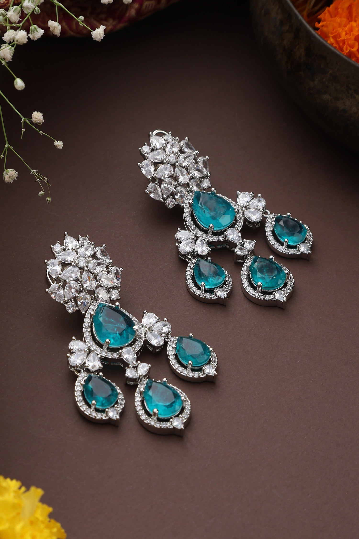 Floral Stone Drop Earrings 