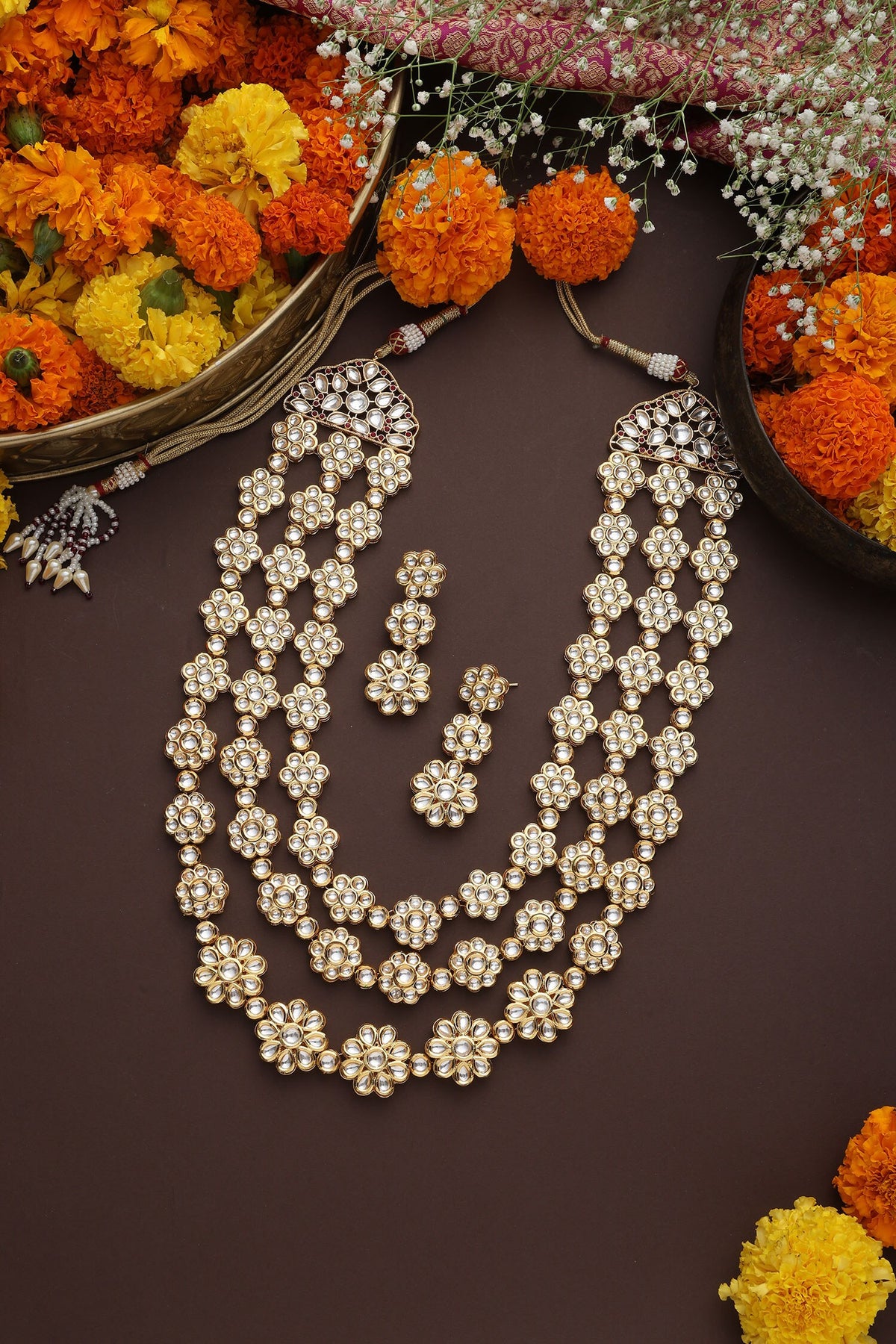 Floret Carved Layered Necklace Set 