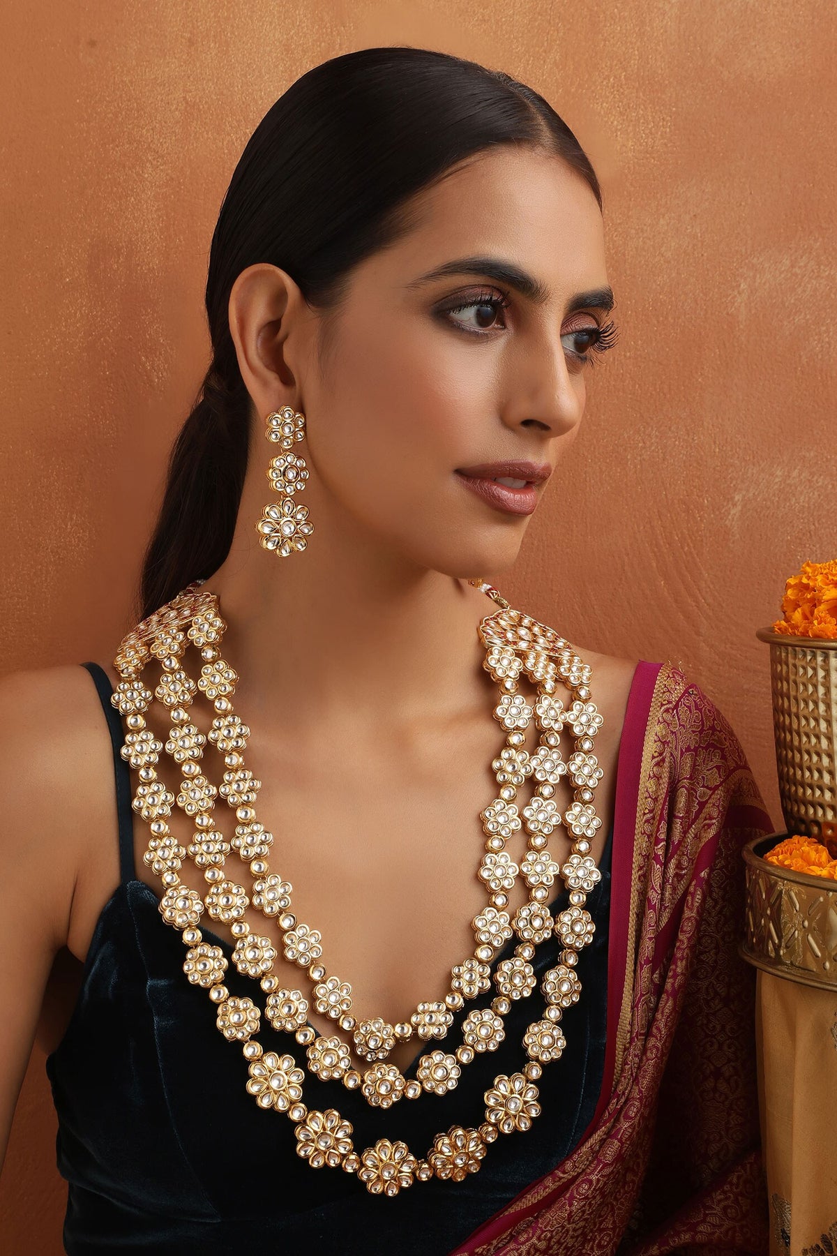 Floret Carved Layered Necklace Set 