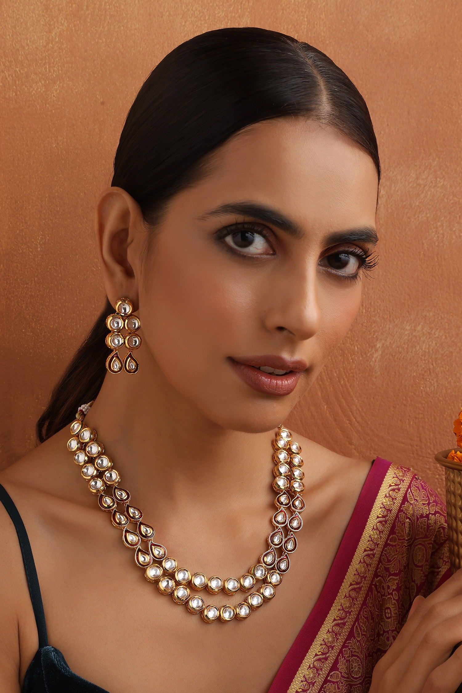 Tear Drop Carved Necklace Set 