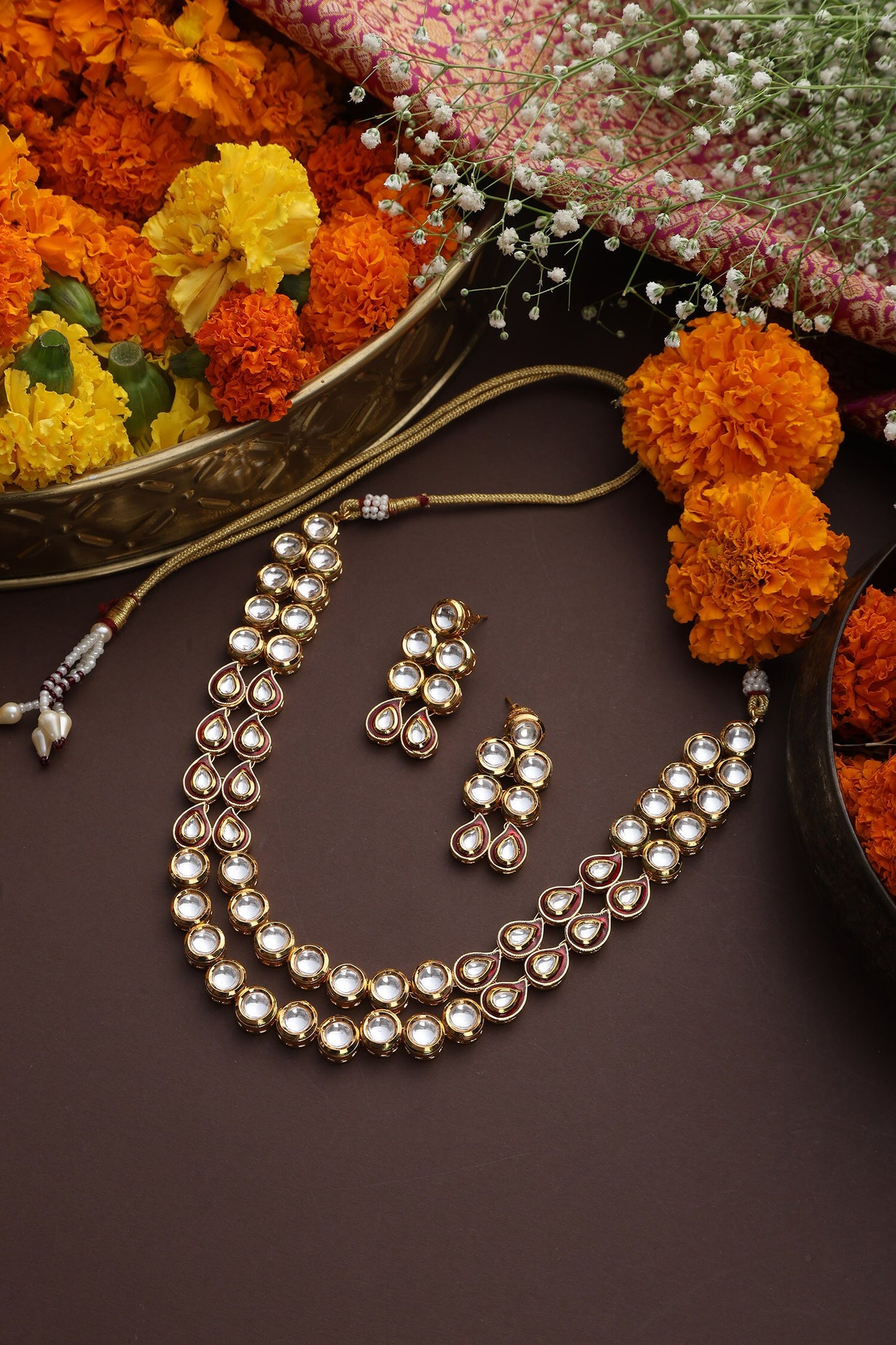 Tear Drop Carved Necklace Set 