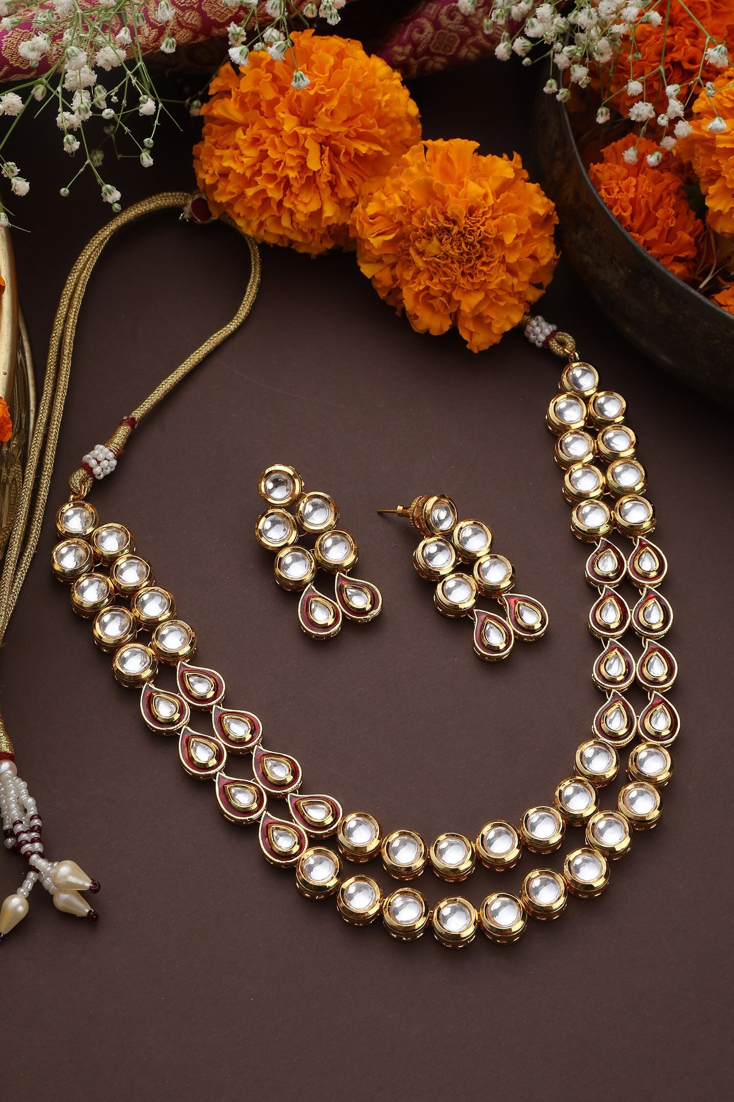 Tear Drop Carved Necklace Set 