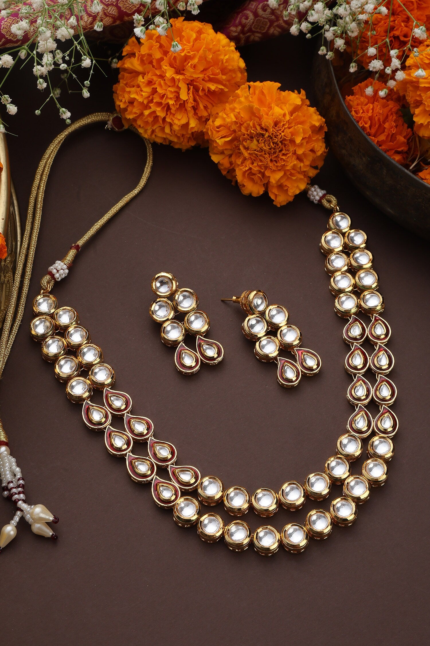 Tear Drop Carved Necklace Set 