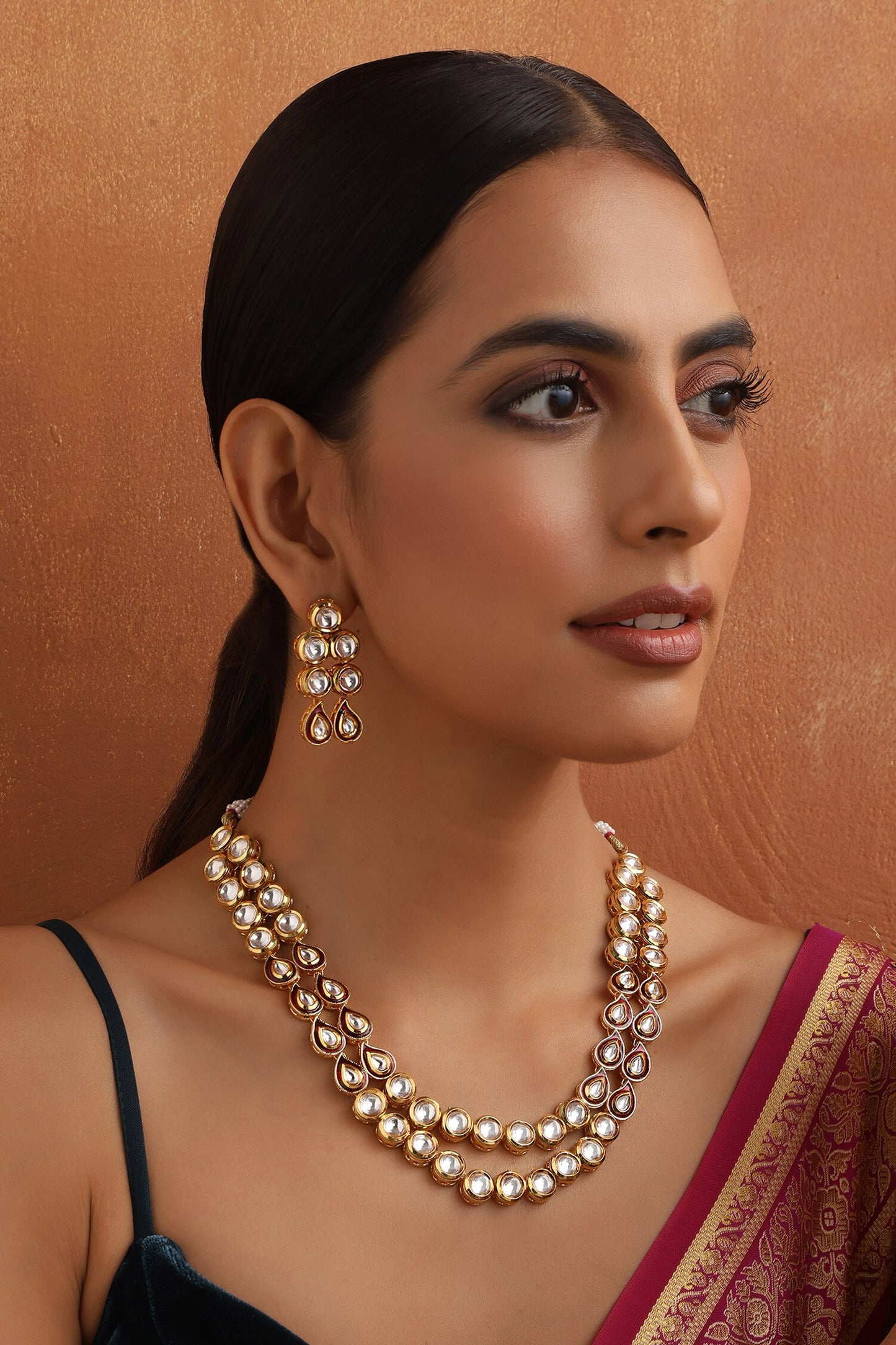 Tear Drop Carved Necklace Set 
