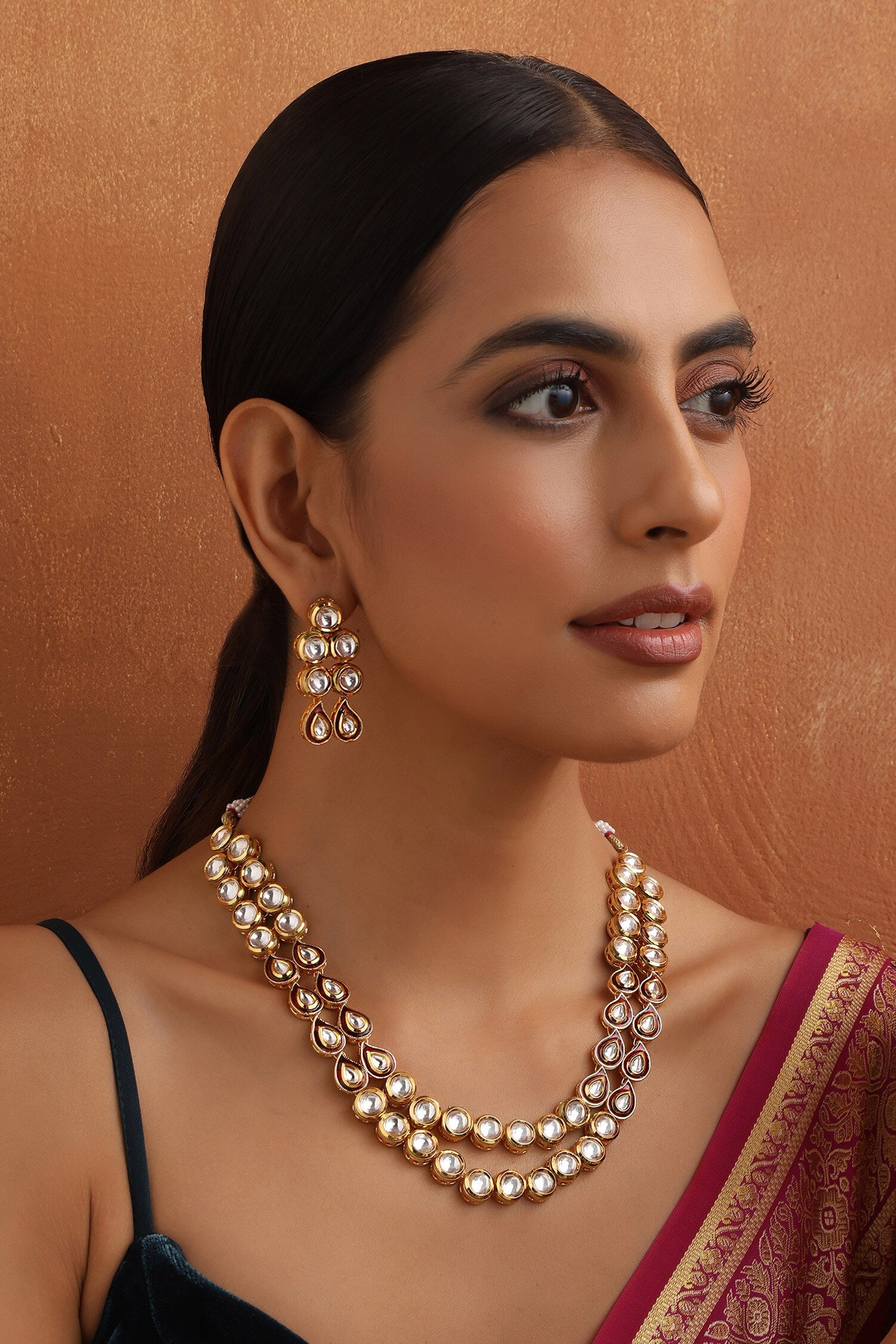 Tear Drop Carved Necklace Set 