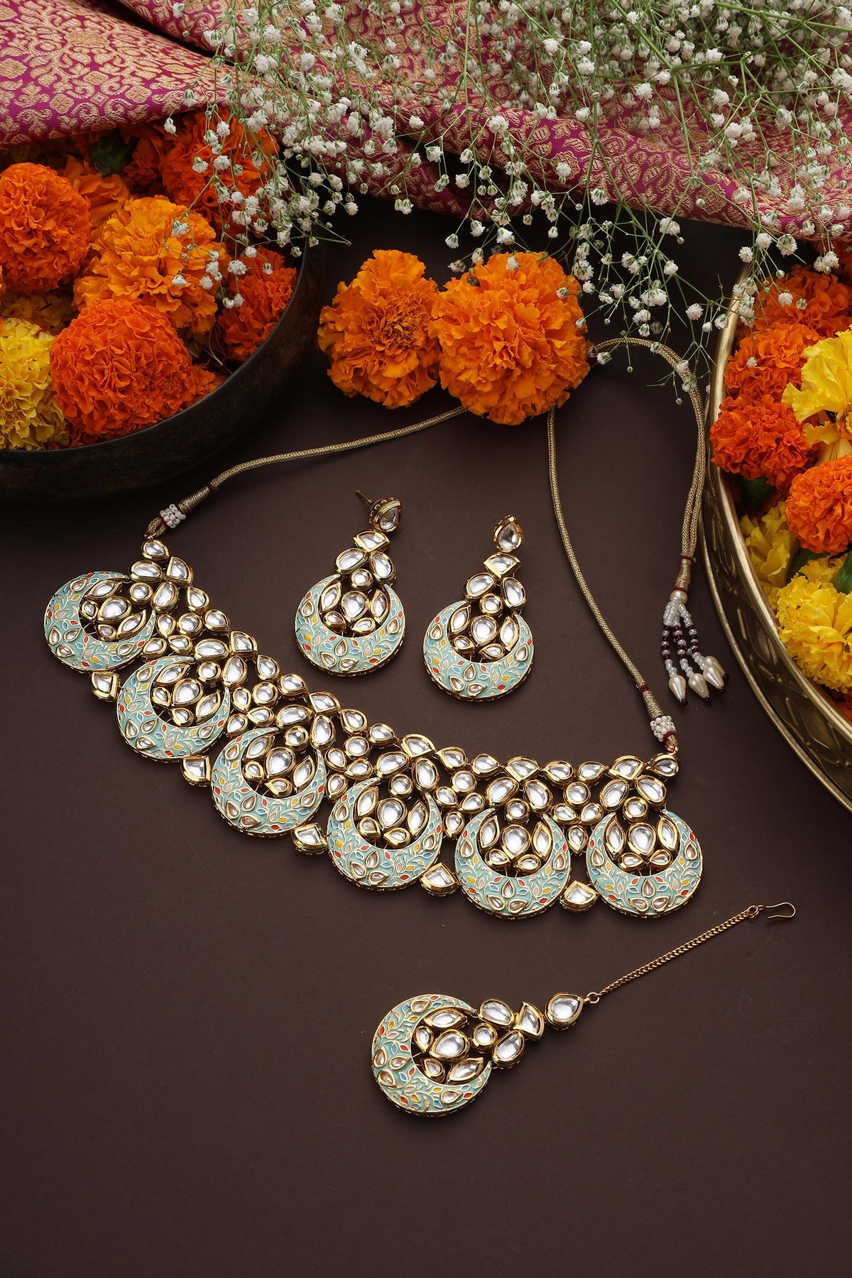 Crescent Moon Carved Jewellery Set 