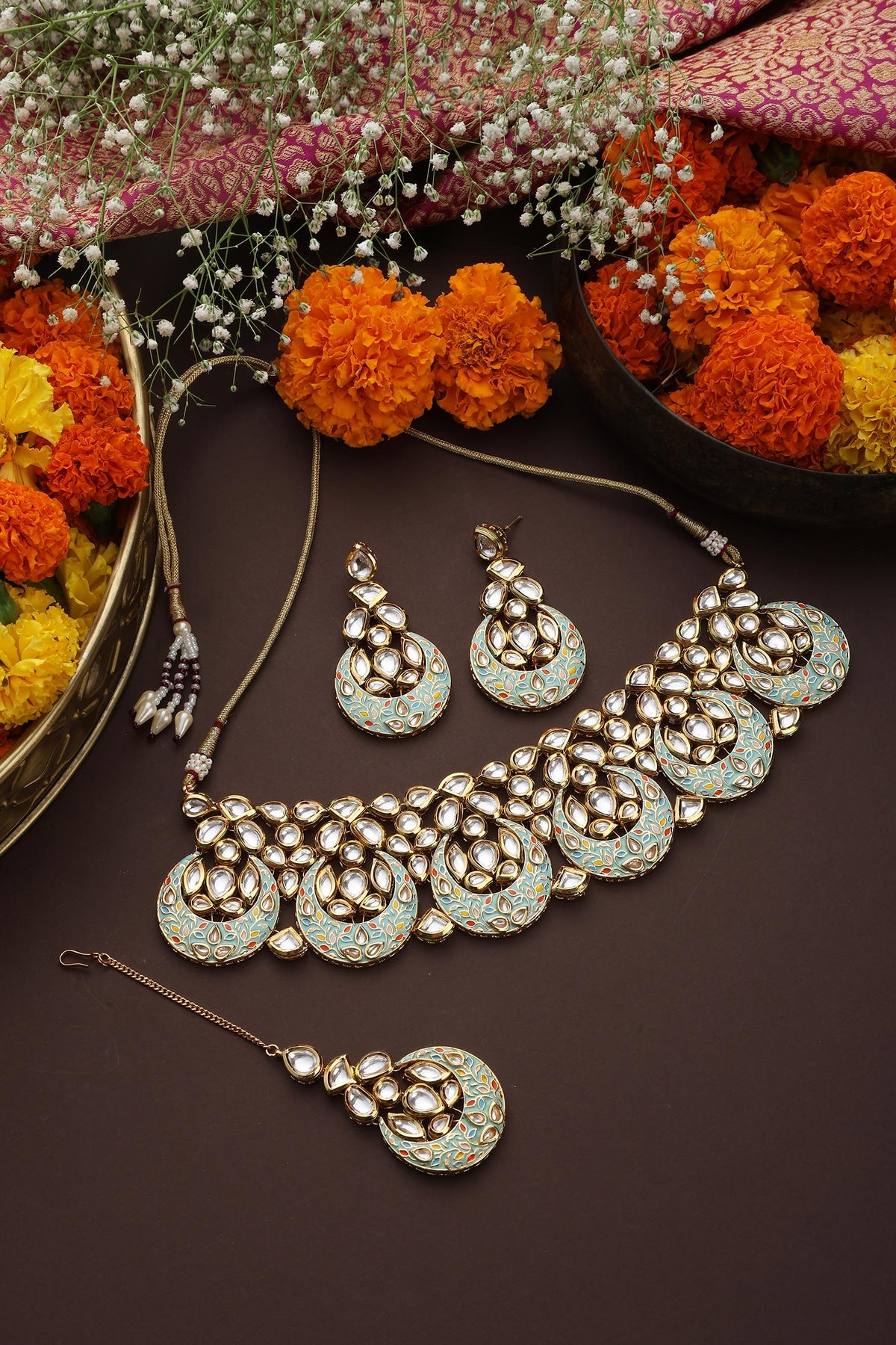 Crescent Moon Carved Jewellery Set 