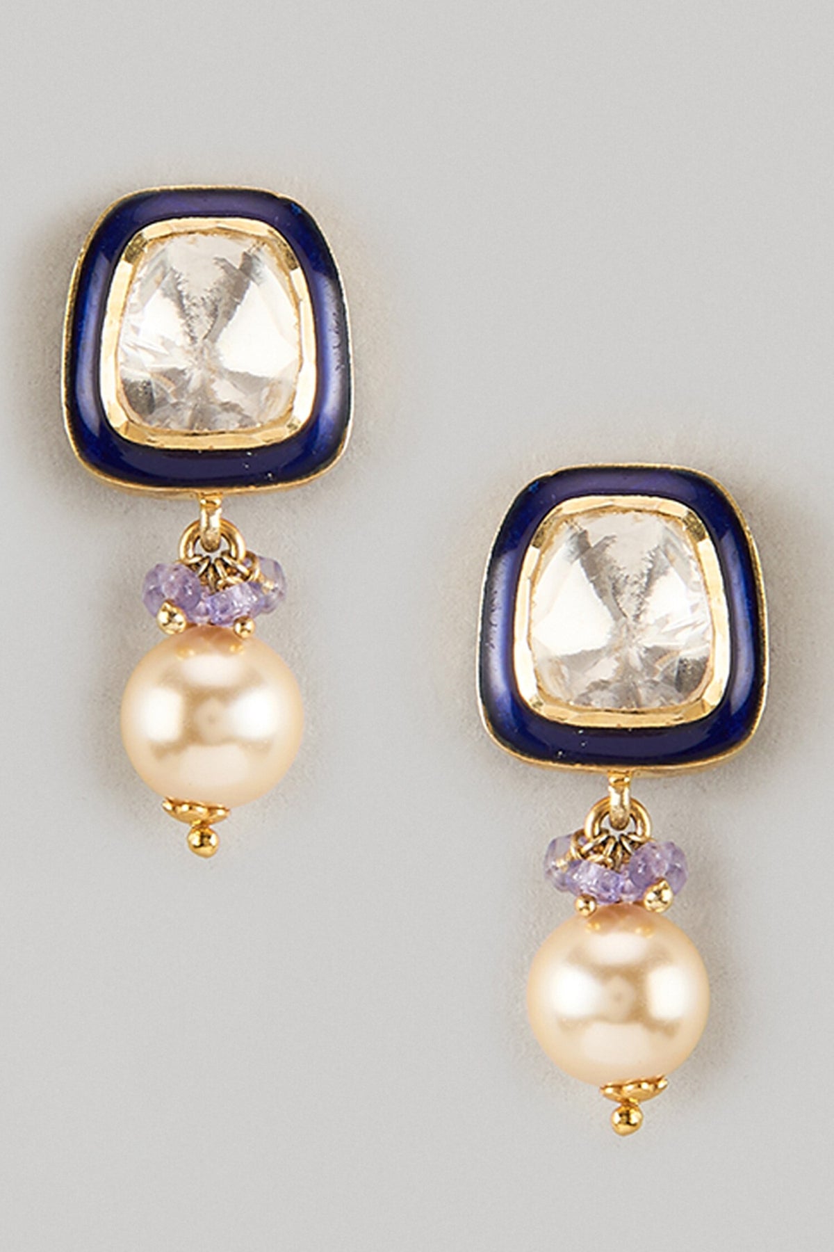 Moissanite Polki Embellished Pearl Drop Earrings 