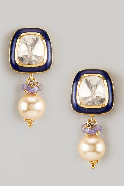 Moissanite Polki Embellished Pearl Drop Earrings 