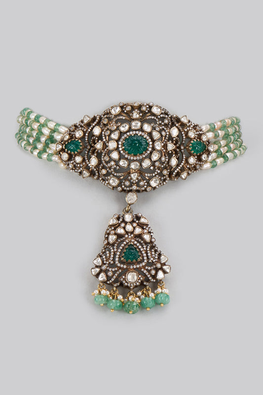 Bahara Moissanite Polki Embellished Victorian Choker 
