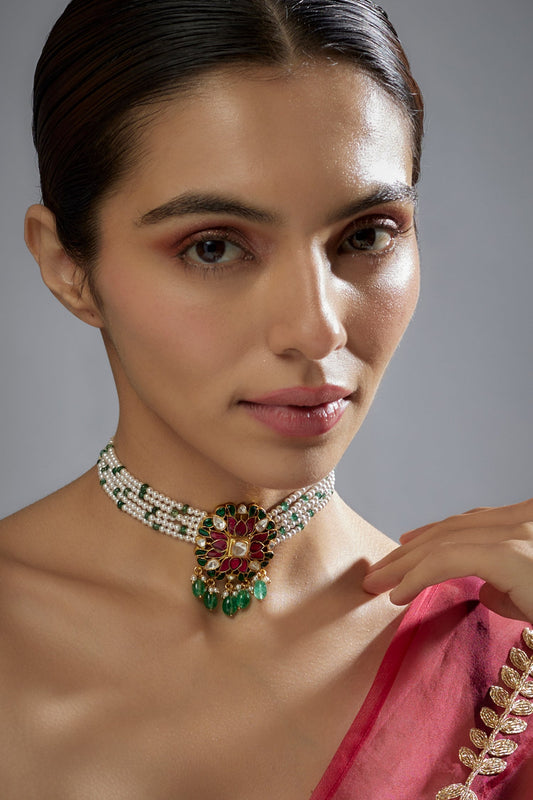 Padma Phool Moissanite Polki Embellished Choker 