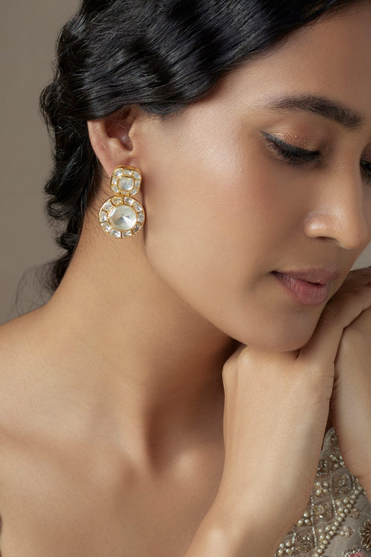 Moissanite Polki Embellished Drop Earrings 