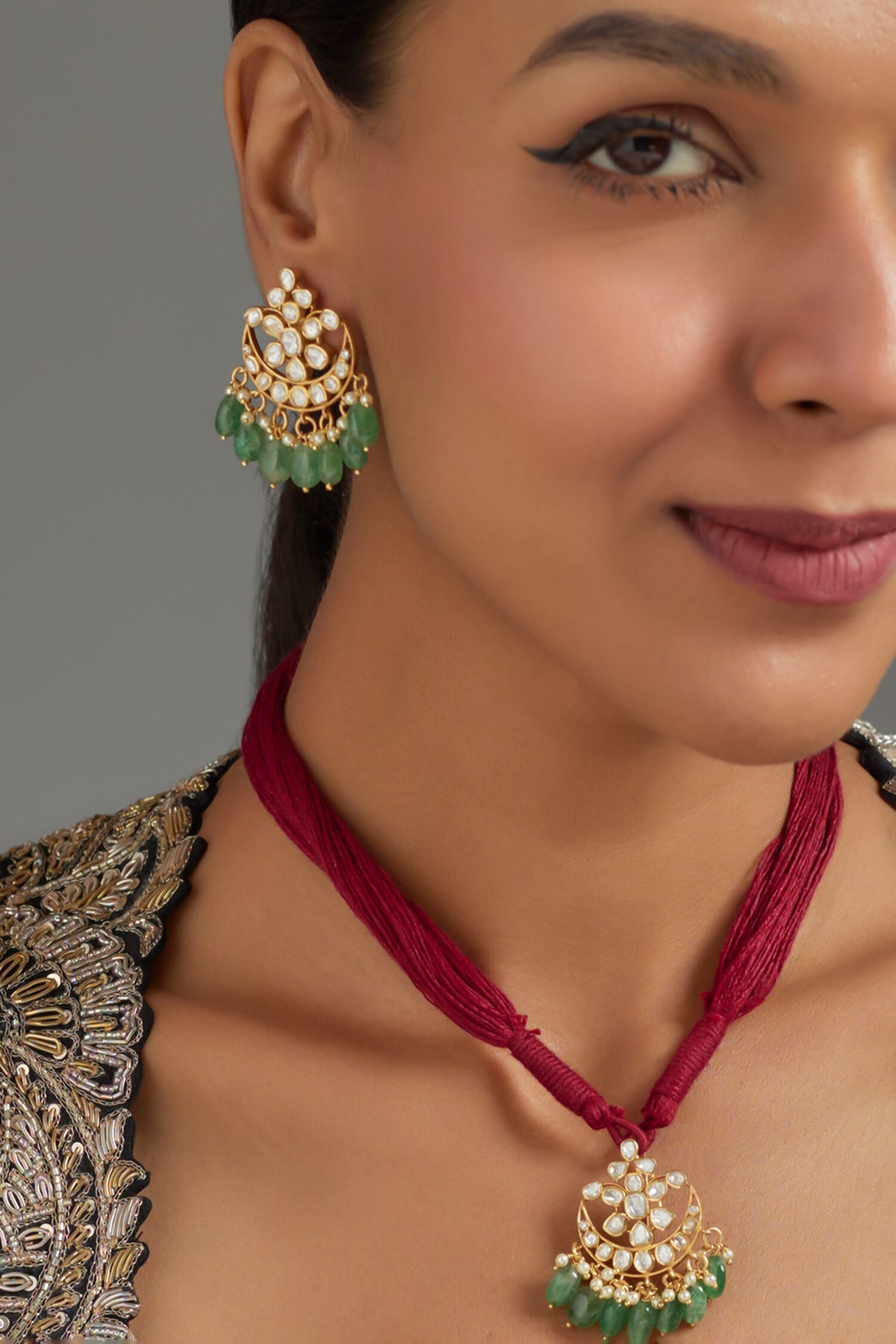Half Crescent Shaped Pendant Necklace Set 