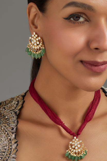 Half Crescent Shaped Pendant Necklace Set 