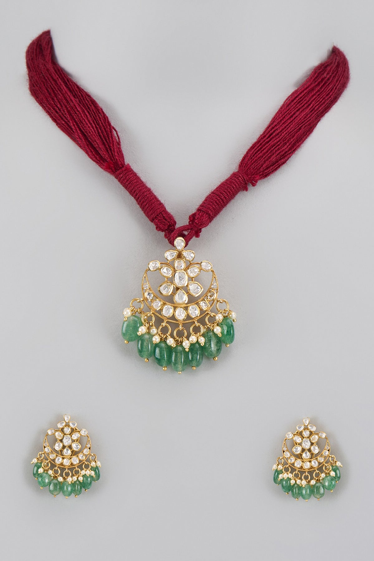 Half Crescent Shaped Pendant Necklace Set 