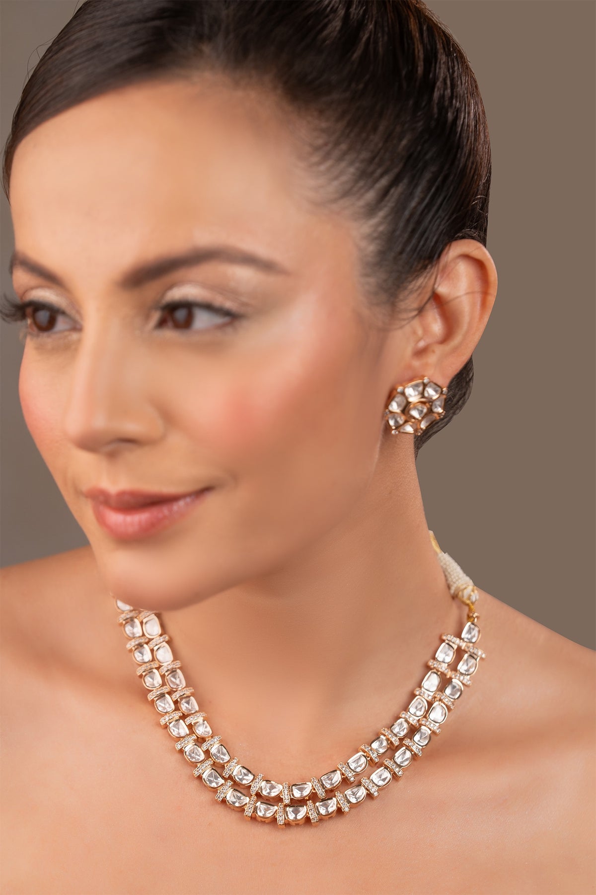 Ganga Polki Embellished Layered Necklace Set 