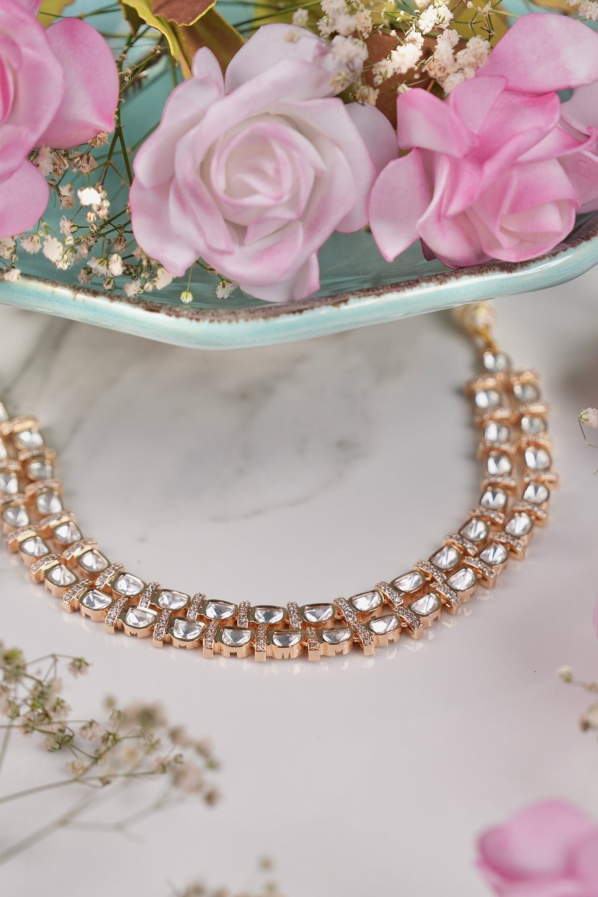 Ganga Polki Embellished Layered Necklace Set 