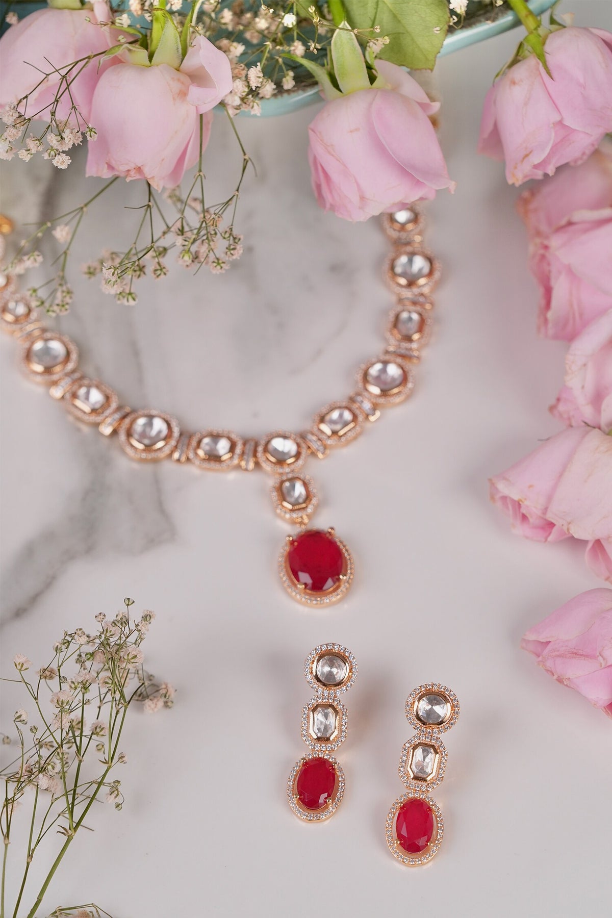 Rashi Kundan Polki Embellished Necklace Set 