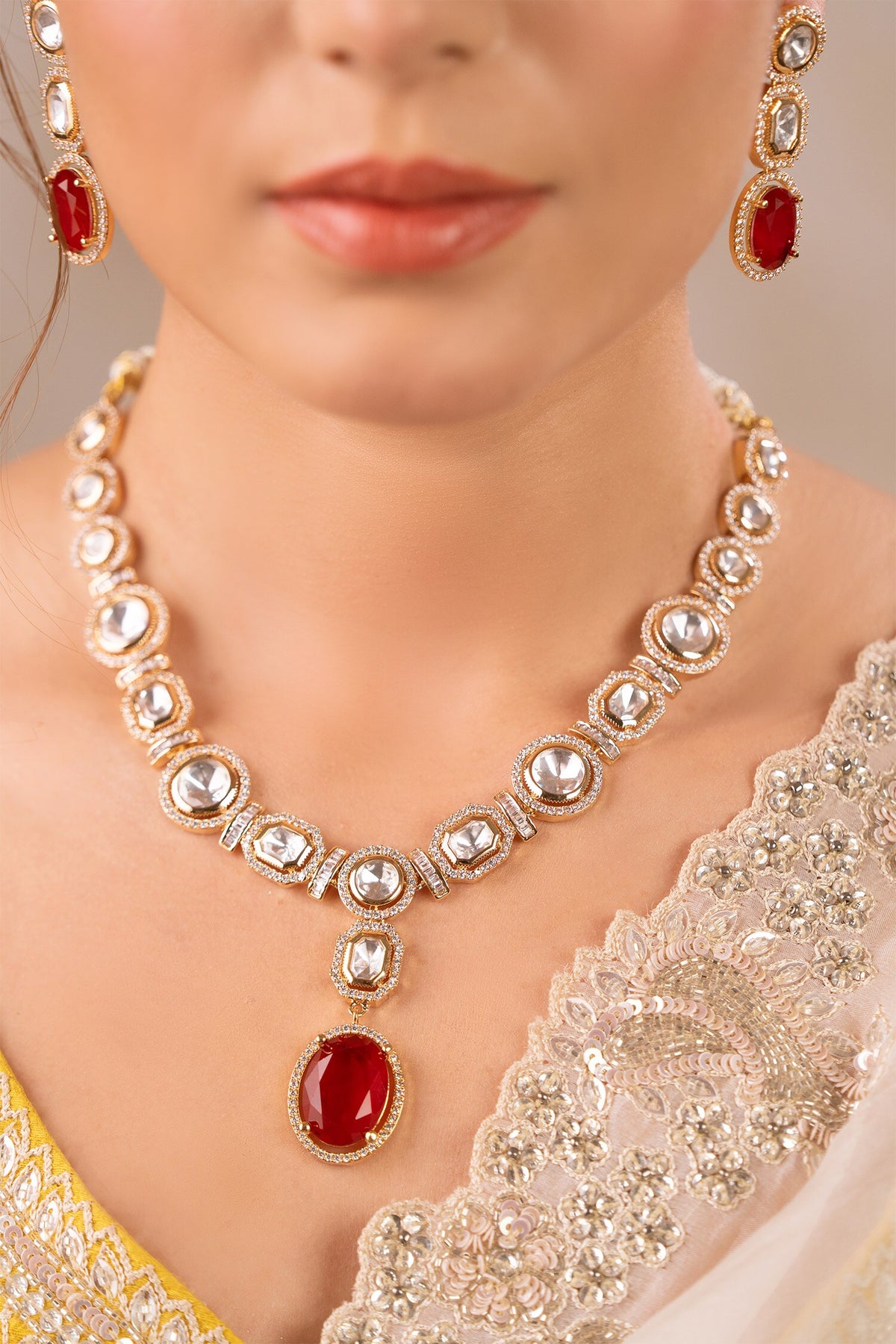 Rashi Kundan Polki Embellished Necklace Set 