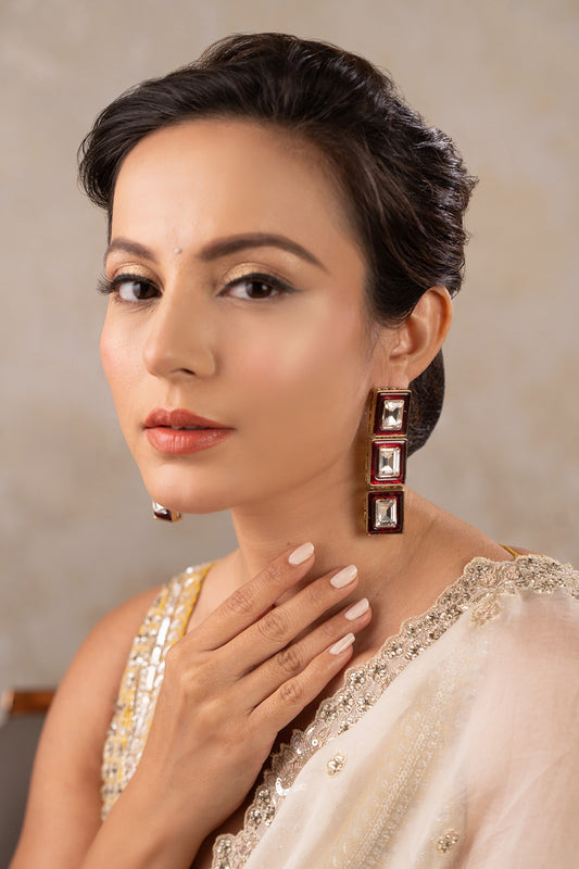 Sadhna Kundan Polki Embellished Dangler Earrings 