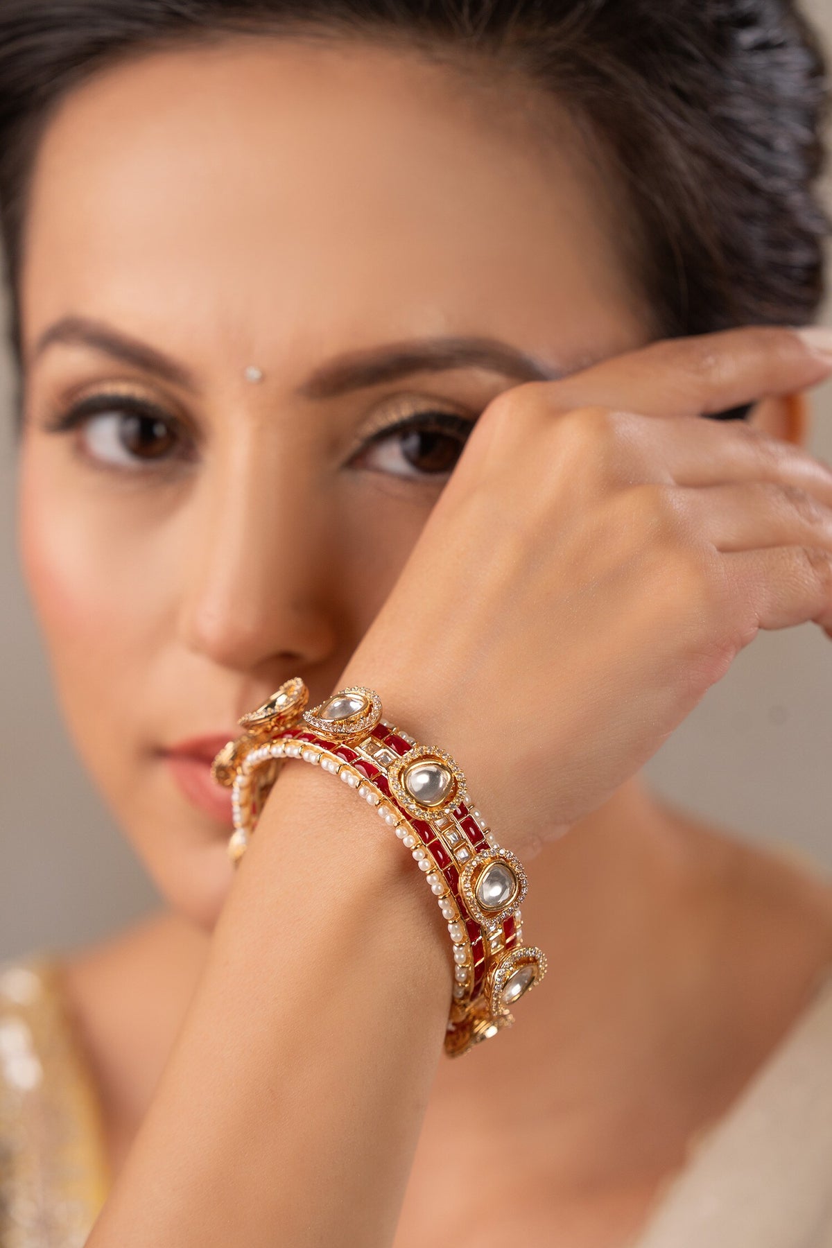 Shreedevi Kundan Polki Embellished Kada - Single Pc 