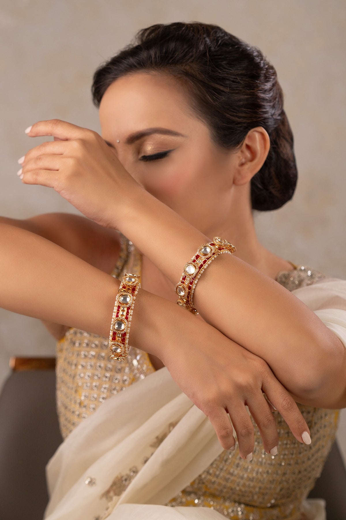 Shreedevi Kundan Polki Embellished Kada - Single Pc 
