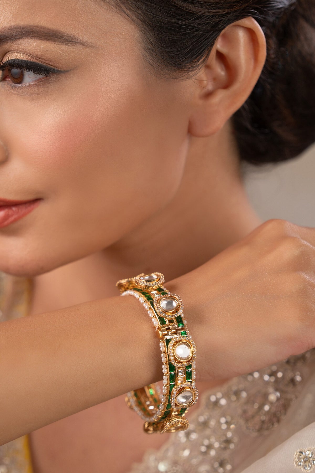 Shreedevi Kundan Polki Embellished Kada - Single Pc 