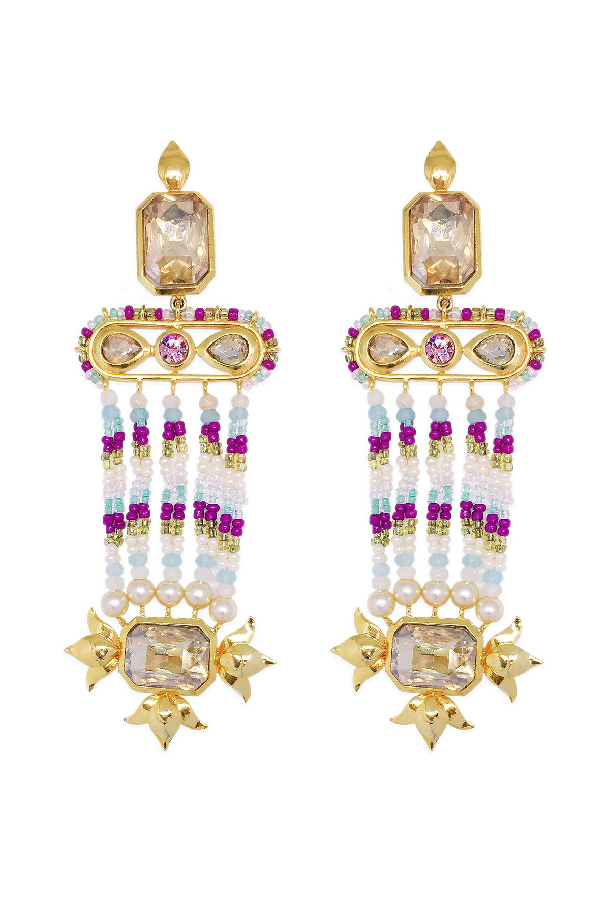 Phool Embellished Chandelier Earrings 