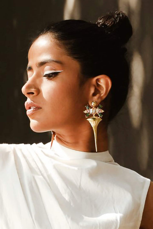 Floral Spike Tribe Embellished Earrings 