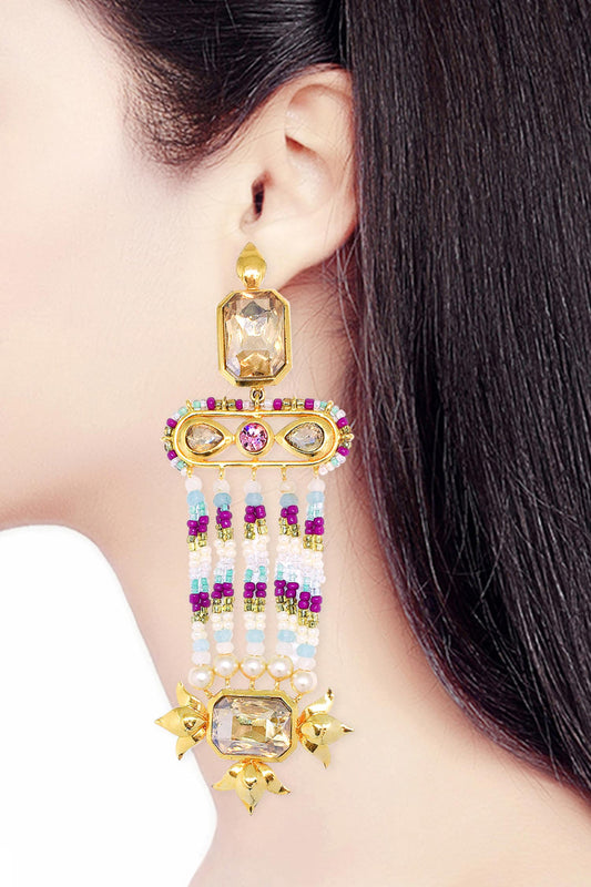 Phool Embellished Chandelier Earrings 