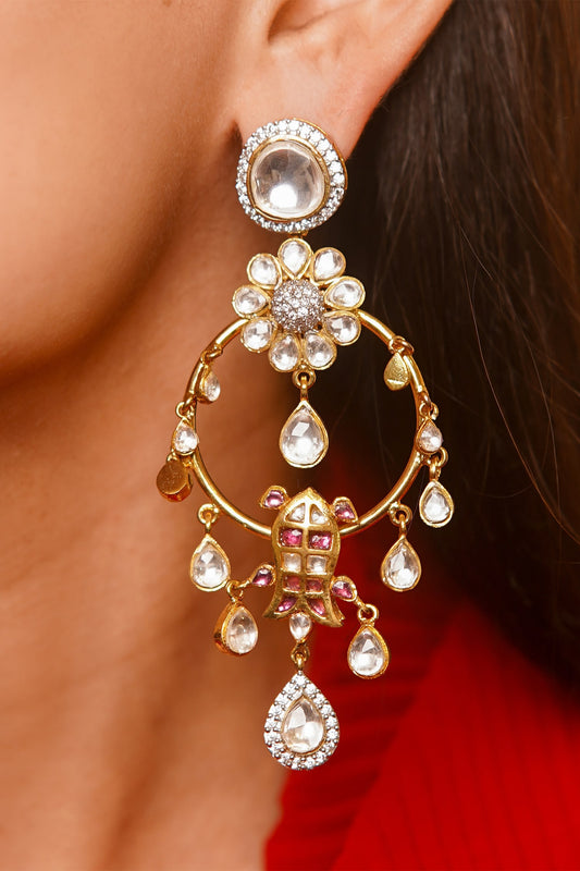 Floral Kundan Chandbali Earrings 