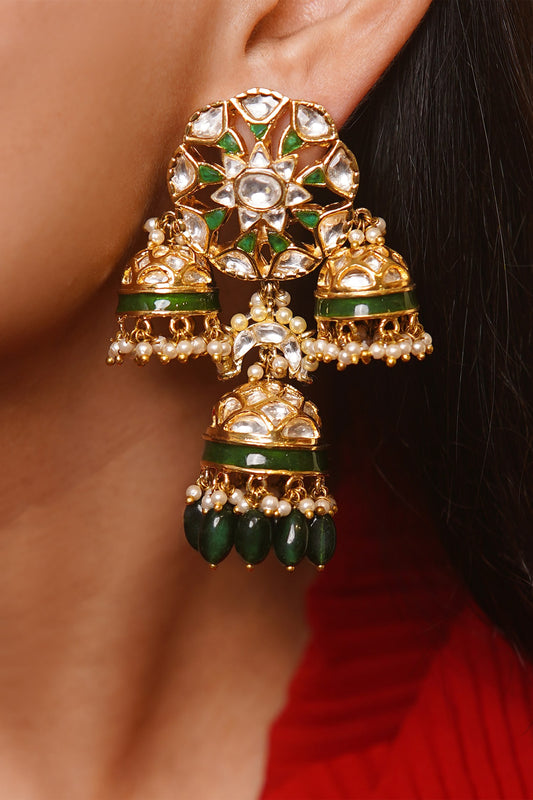 Rhodium Plated Kundan Jhumkas 