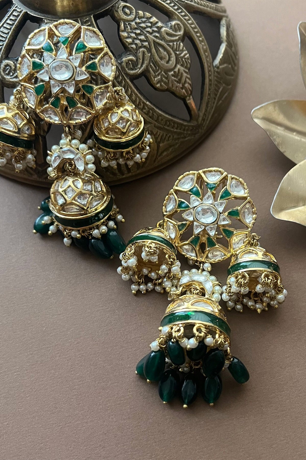Rhodium Plated Kundan Jhumkas 