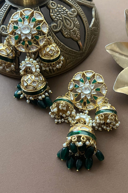 Rhodium Plated Kundan Jhumkas 