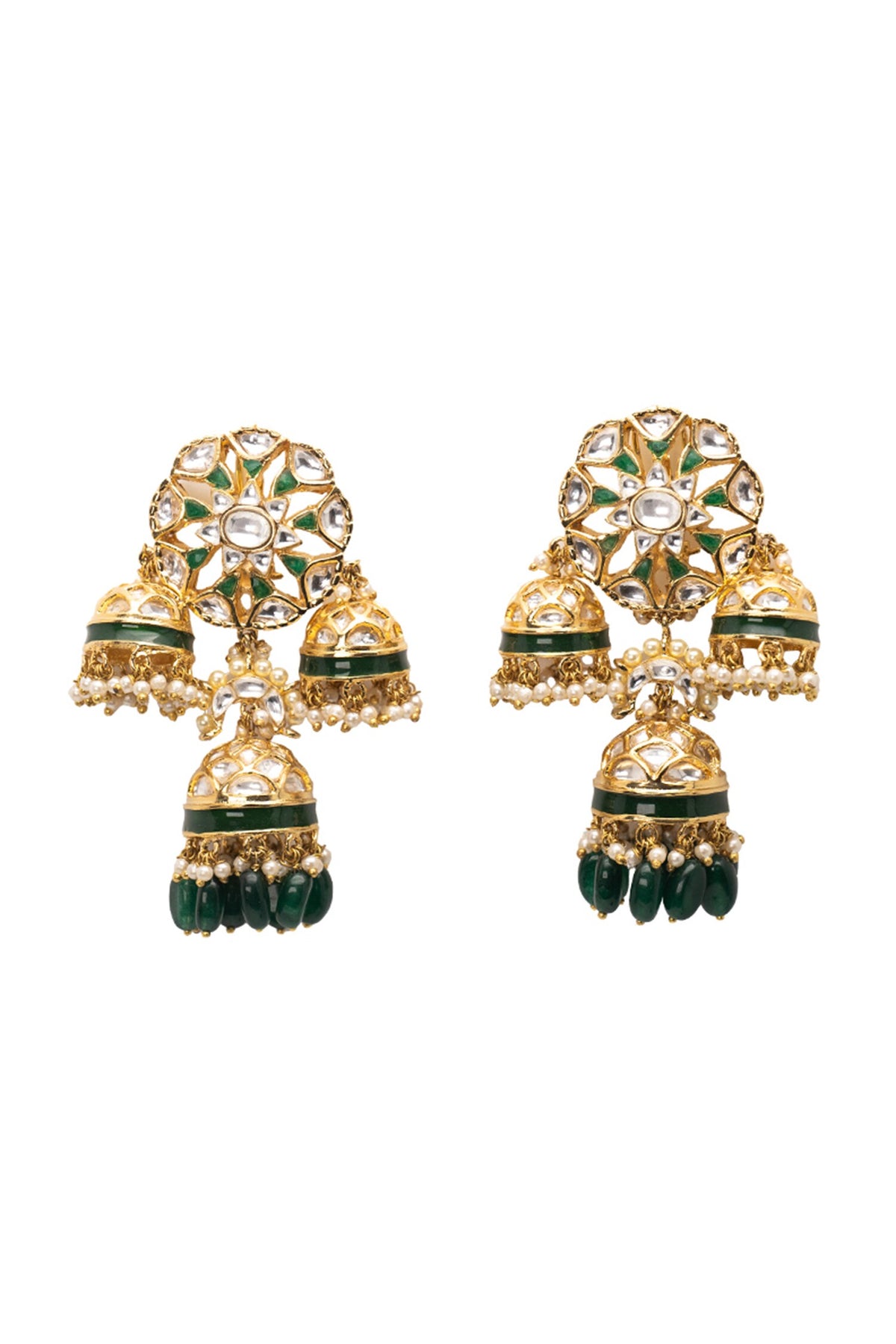 Rhodium Plated Kundan Jhumkas 