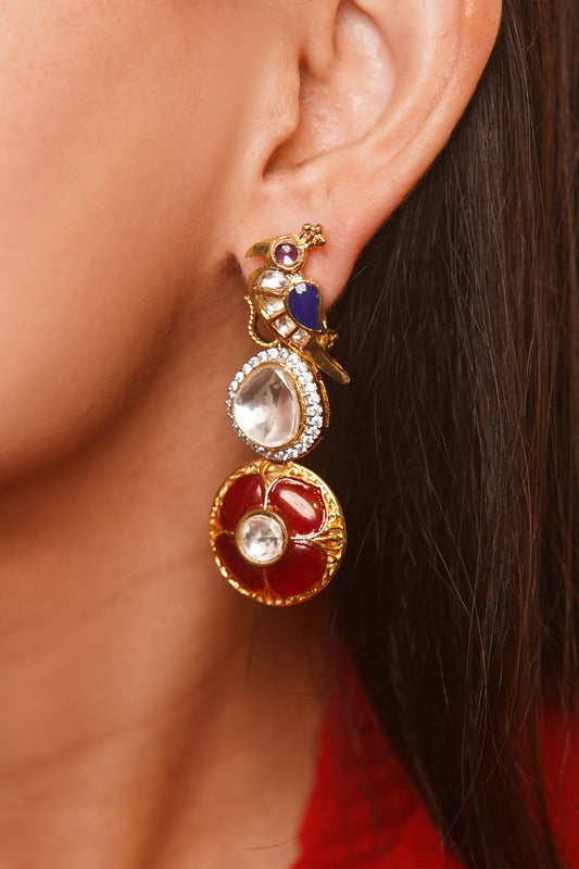 Rhodium Plated Kundan Danglers 