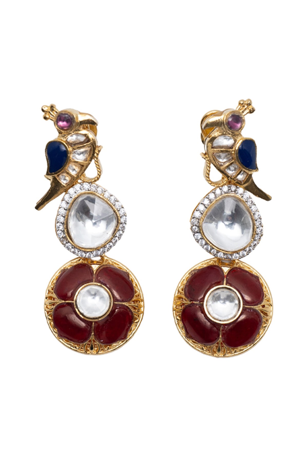 Rhodium Plated Kundan Danglers 