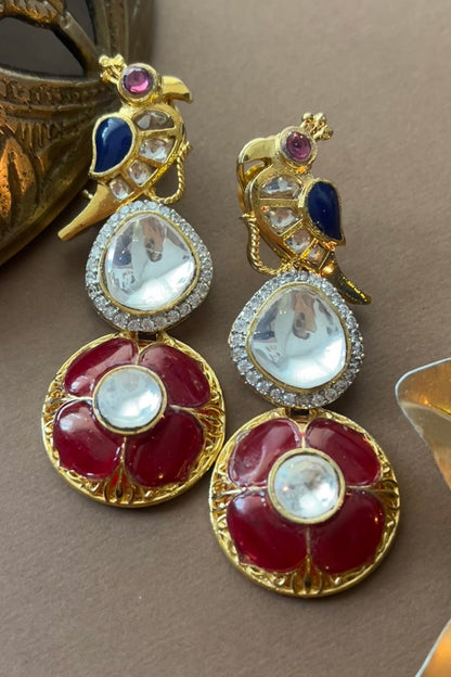 Rhodium Plated Kundan Danglers 