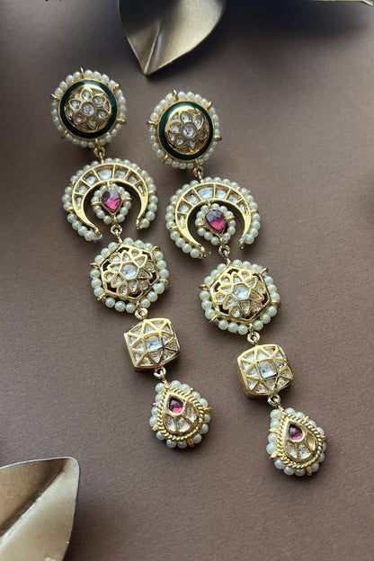 Crescent Floral Kundan Earrings 