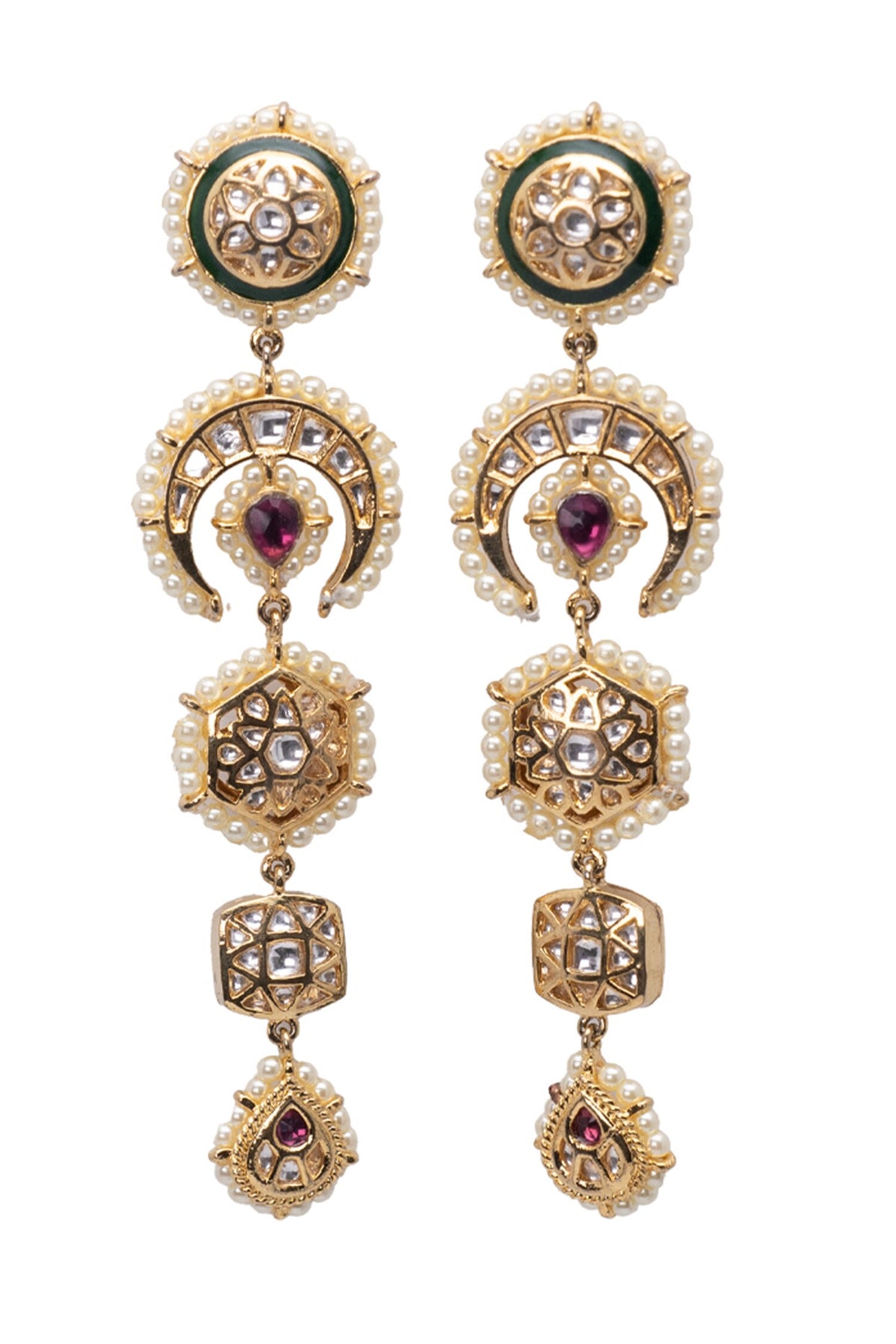 Crescent Floral Kundan Earrings 