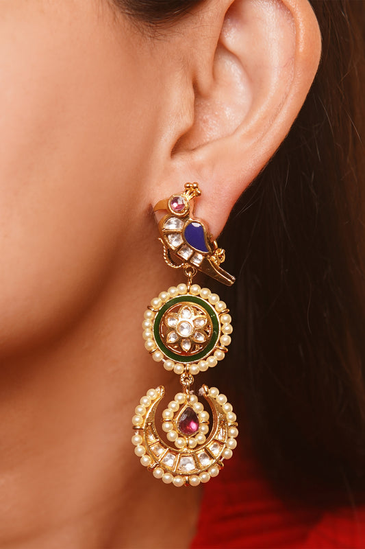 Kundan Bird & Floral Chandbali Earrings 