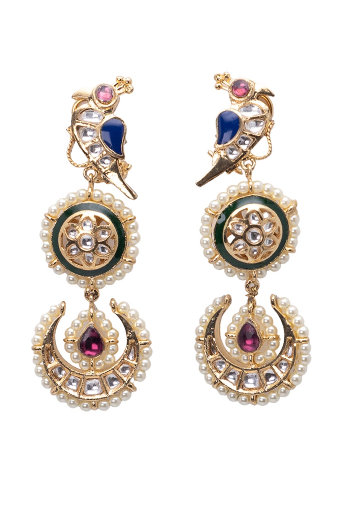 Kundan Bird & Floral Chandbali Earrings 
